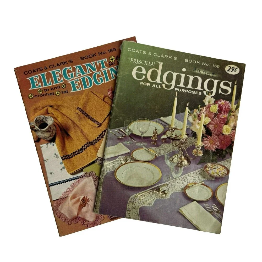 Vtg Set of 2 Coats & Clarks Edging Books Embroidery Knit Crochet Tat 159 & 189